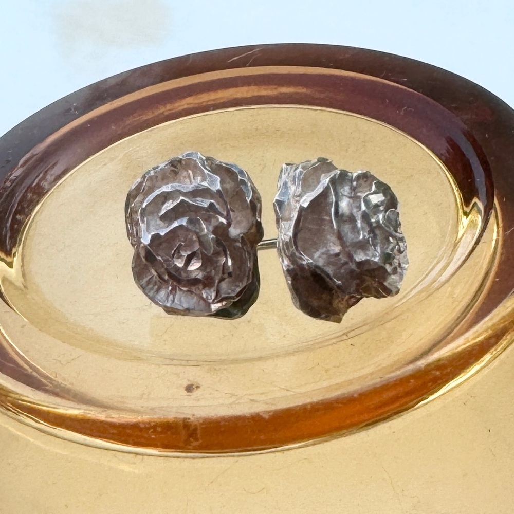 Sterling Silver .925 Vintage Rose Flower Earrings Signed